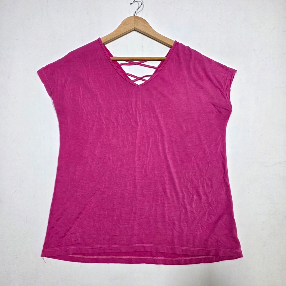 P.J. Salvage Top Women S Pink Strappy V-Neck Modal Blend Loungewear Tee